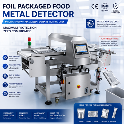 Stainless Steel Conveyor Belt  Aluminum Foil Packing Metal Detector Machine Manufacturer With Rejection